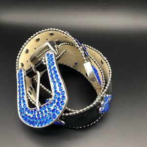 Leather Bling Belt Black n Blue
